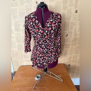 Sheer Floral Faux Wrap Top